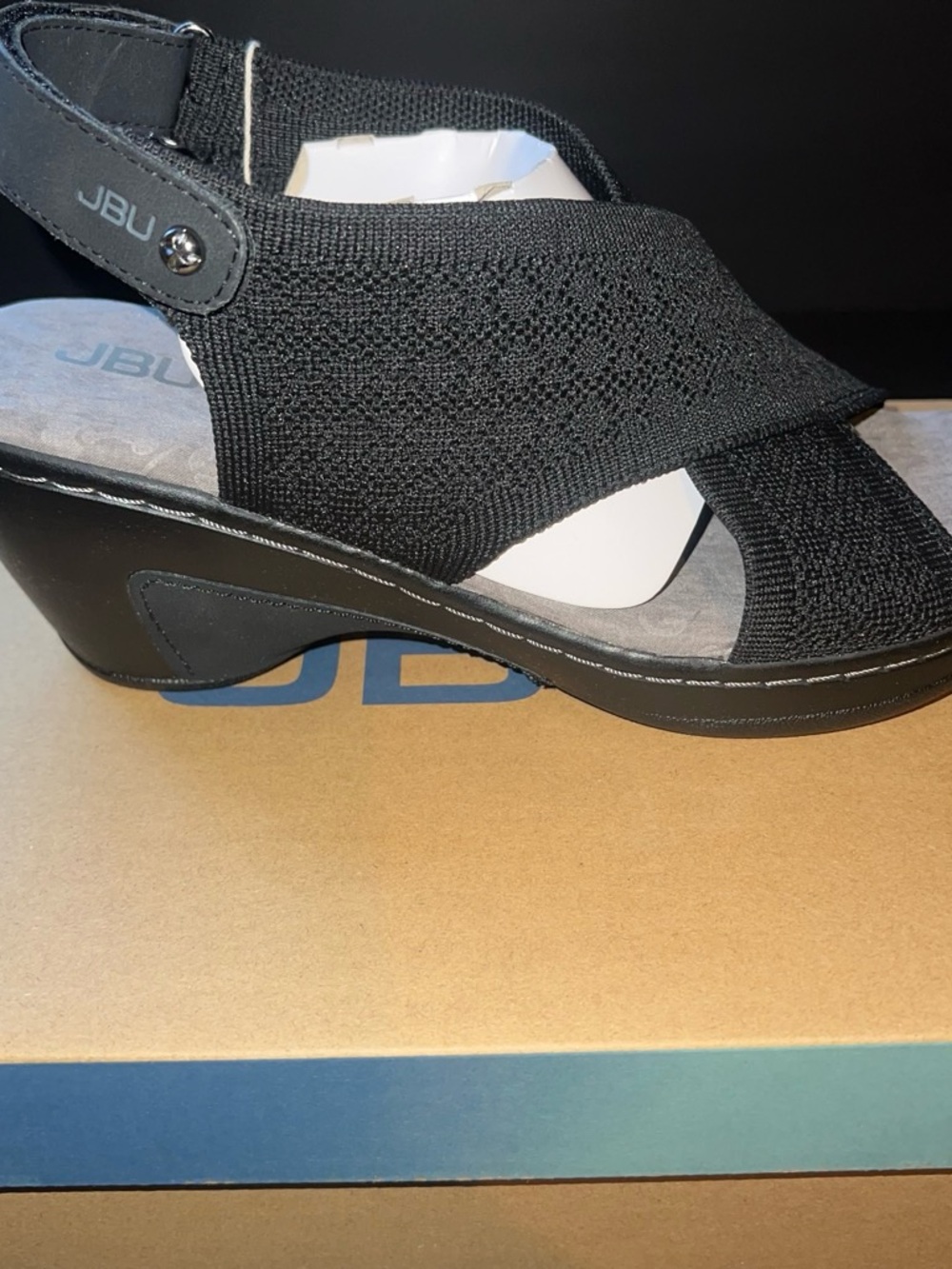 JBU Black Knit Slingback Wedge Sandals